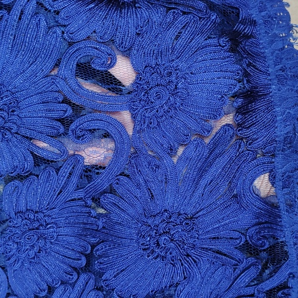 10563 FINAL PRICE Willa royal blue floral and lace S/S cropped blouse M - Picture 6 of 9